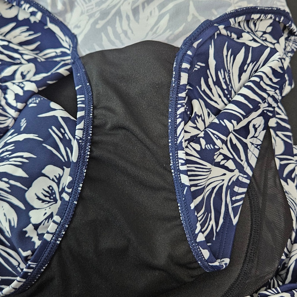 Shore Shapes Navy White Tropical Floral Swimdress One Piece Swimsuit 14 - Picture 8 of 8